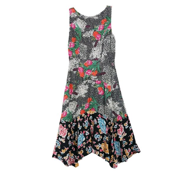 Anthropologie Asymmetrical Dress - Black, Green, Red, Blue Floral - Picture 5 of 9